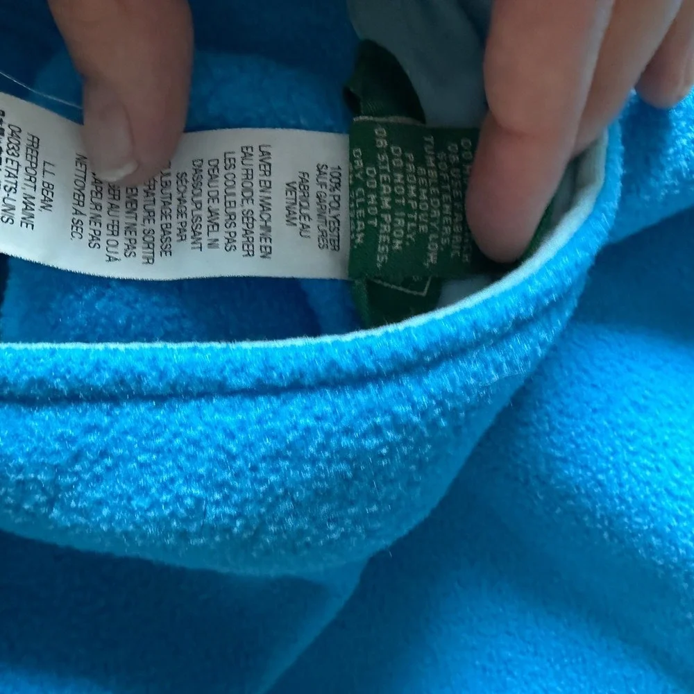 LL Bean Girls L 14-16 Blue‎ Full Zip Fleece Vest Reflective Logo Hiking Camping
